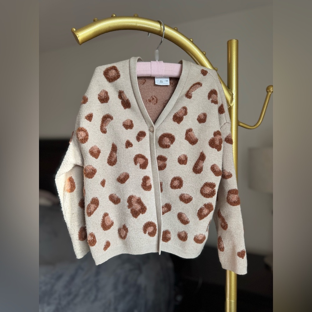 Zara Leopard Print Cardigan Sweater - 3-4yrs